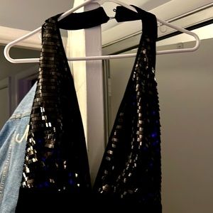 Black sequins and velvet dress